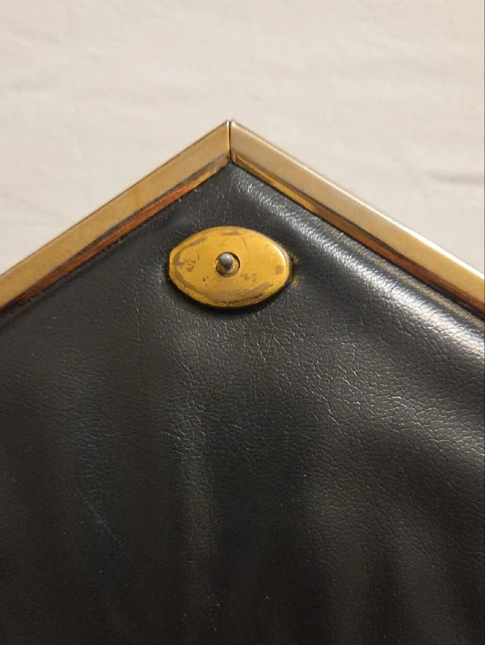Gray Clutch With Accent Panel with Gold Geometric Trim